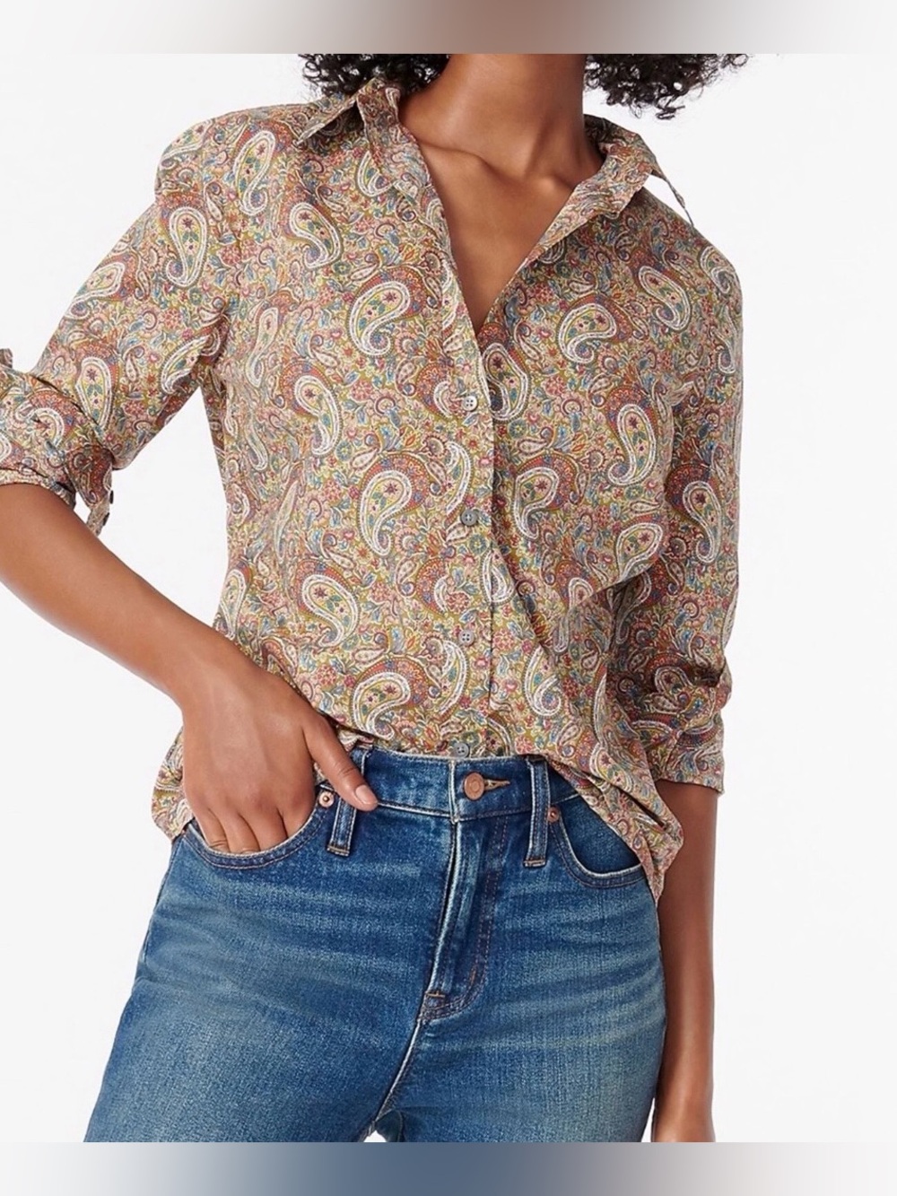 J Crew Liberty London Paisley Button Down Shirt 100 % Cotton Women 14 Cottage